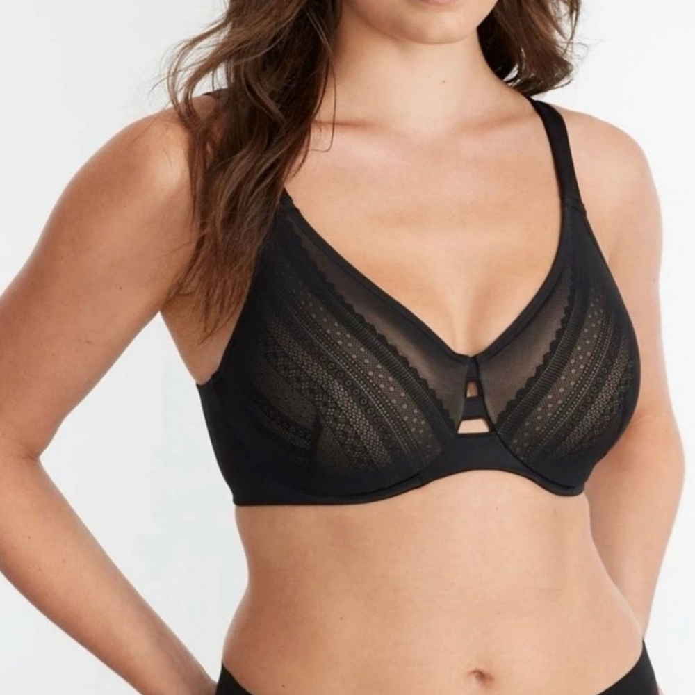SPANX Womens Low Profile Illusion Lace Minimizer Bra Size 38DD Color Black/Beige